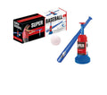 Children's baseball serving trainer toy with bat, balls, and foot pedal release on grass