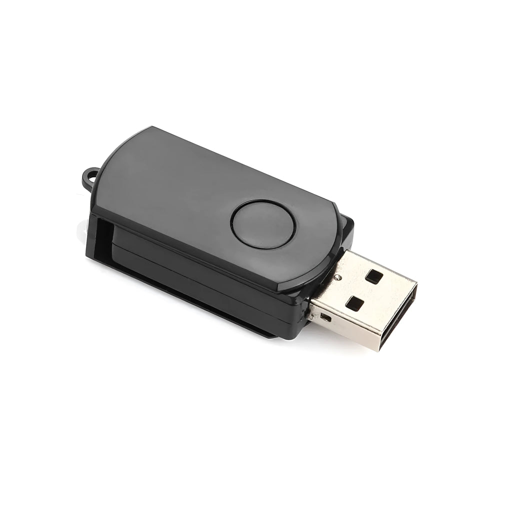 Black U03 recording rotary card U disk with USB 2.0 and TF card, 52 x 20 x 12 mm plastic body