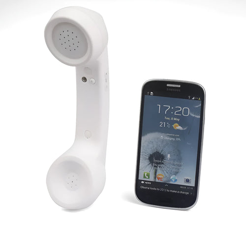 Retro-style Bluetooth wireless headset microphone in hanging-ear design, shown in multiple colour options.