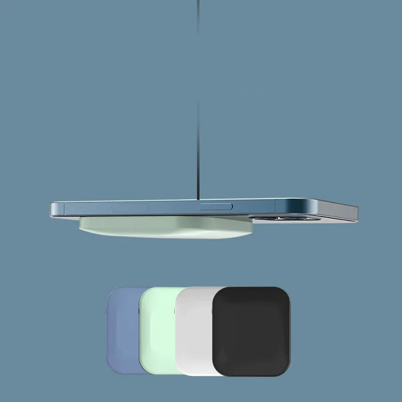 Compact Magsafe magnetic wireless power bank in black, blue, green, or white, showing Type-C port