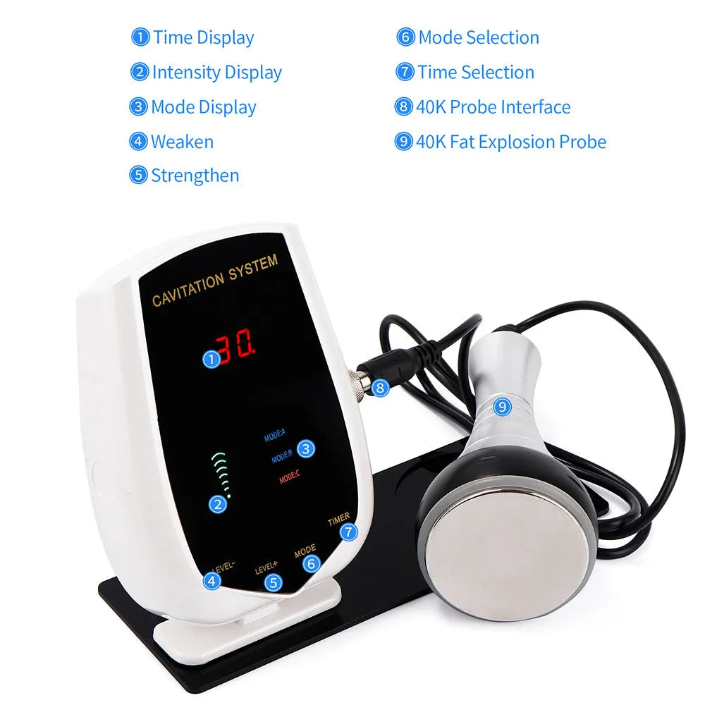 Black and white ABS ultrasonic cavitation machine with 40KHz head for body sculpting