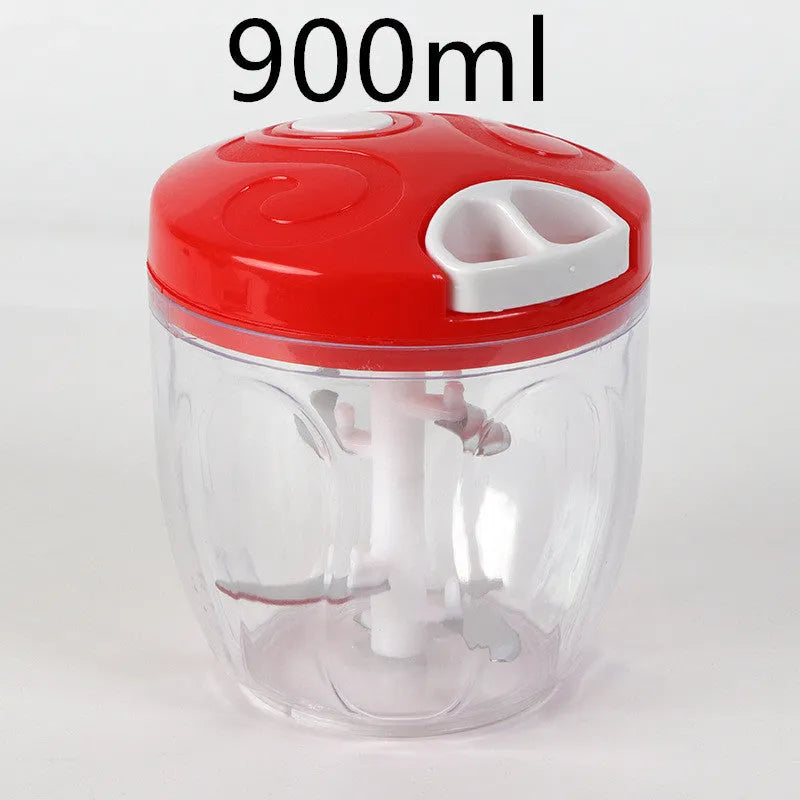 Green manual food chopper with stainless steel blades, showing 500ml capacity bowl.
