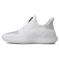 Men's white breathable flyweave mesh lace-up sports shoes with flat heel and MD sole