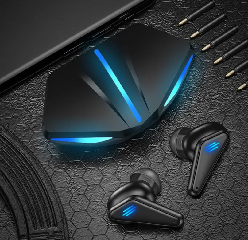 Blue Private Model K55 wireless Bluetooth gaming headset with TWS earbuds.