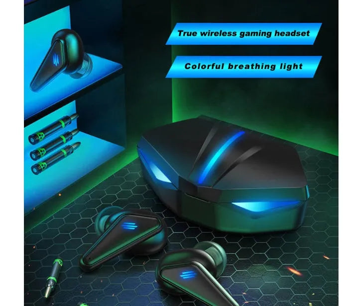 Blue Private Model K55 wireless Bluetooth gaming headset with TWS earbuds.