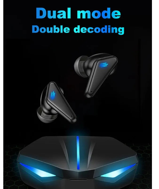 Blue Private Model K55 wireless Bluetooth gaming headset with TWS earbuds.