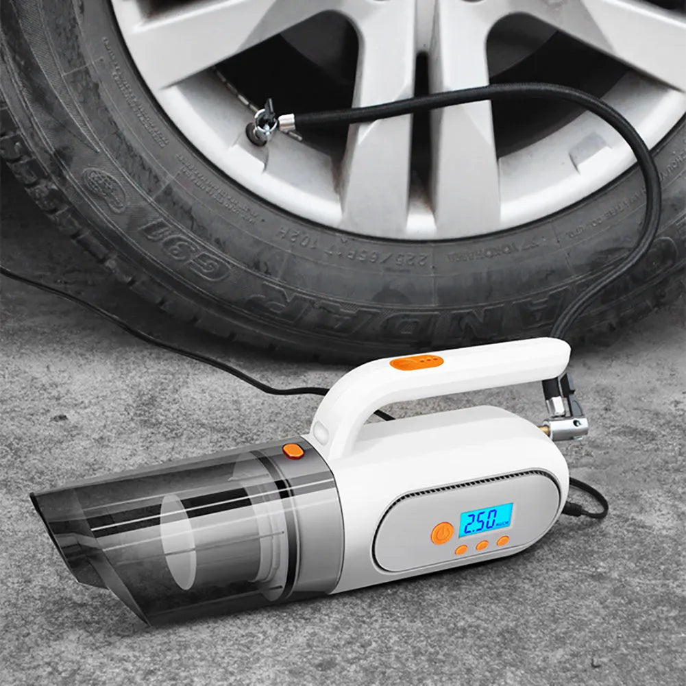 Car vacuum cleaner with digital display, ABS body, black, with hose and brush nozzle attachments