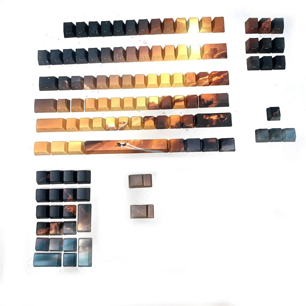 Saturn engraved mechanical keyboard keycap set with 110 keys showing top and side engraving style options