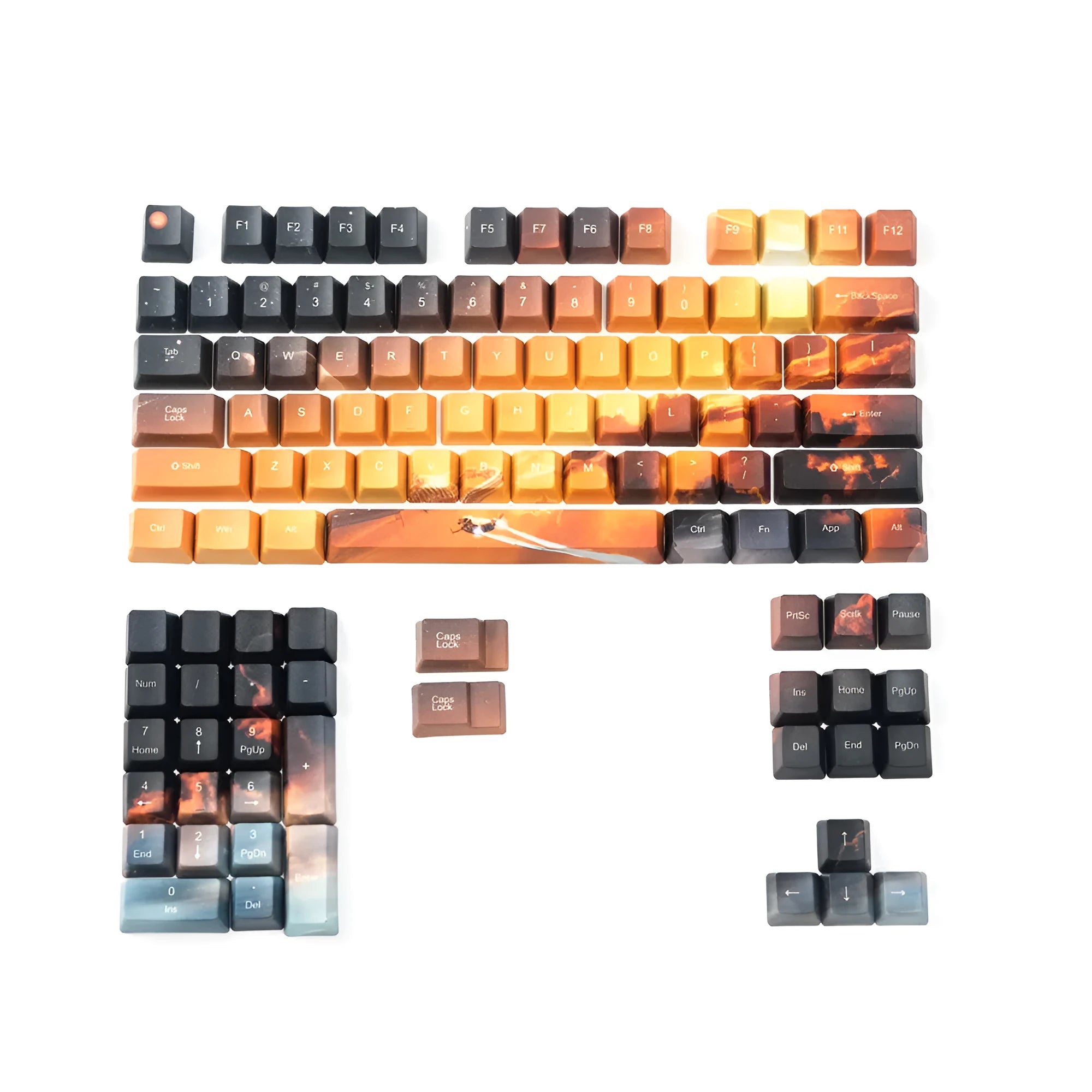 Saturn engraved mechanical keyboard keycap set with 110 keys showing top and side engraving style options
