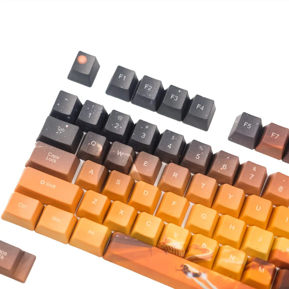 Saturn engraved mechanical keyboard keycap set with 110 keys showing top and side engraving style options