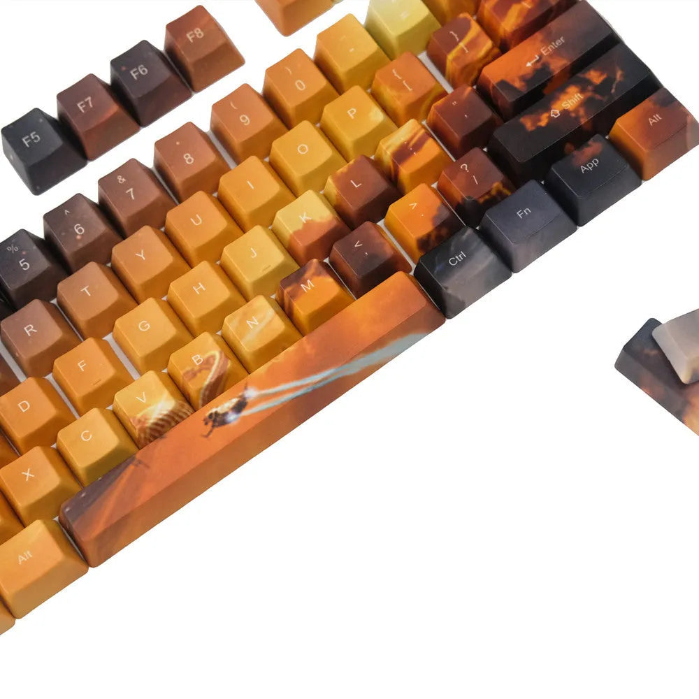 Saturn engraved mechanical keyboard keycap set with 110 keys showing top and side engraving style options