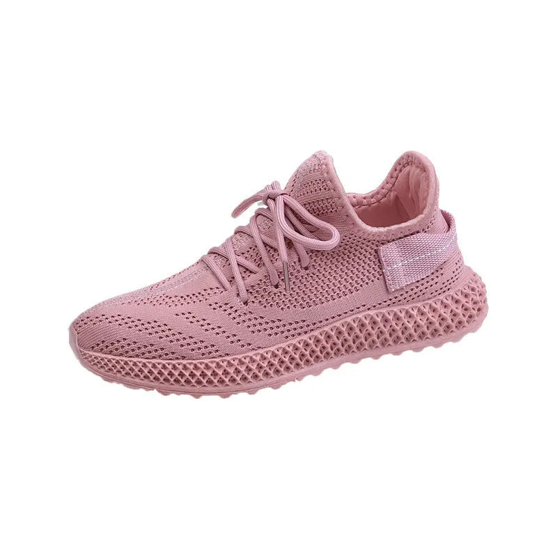 Women's breathable mesh casual sneakers in yellow with white sole, lace-up front, round toe, flat heel