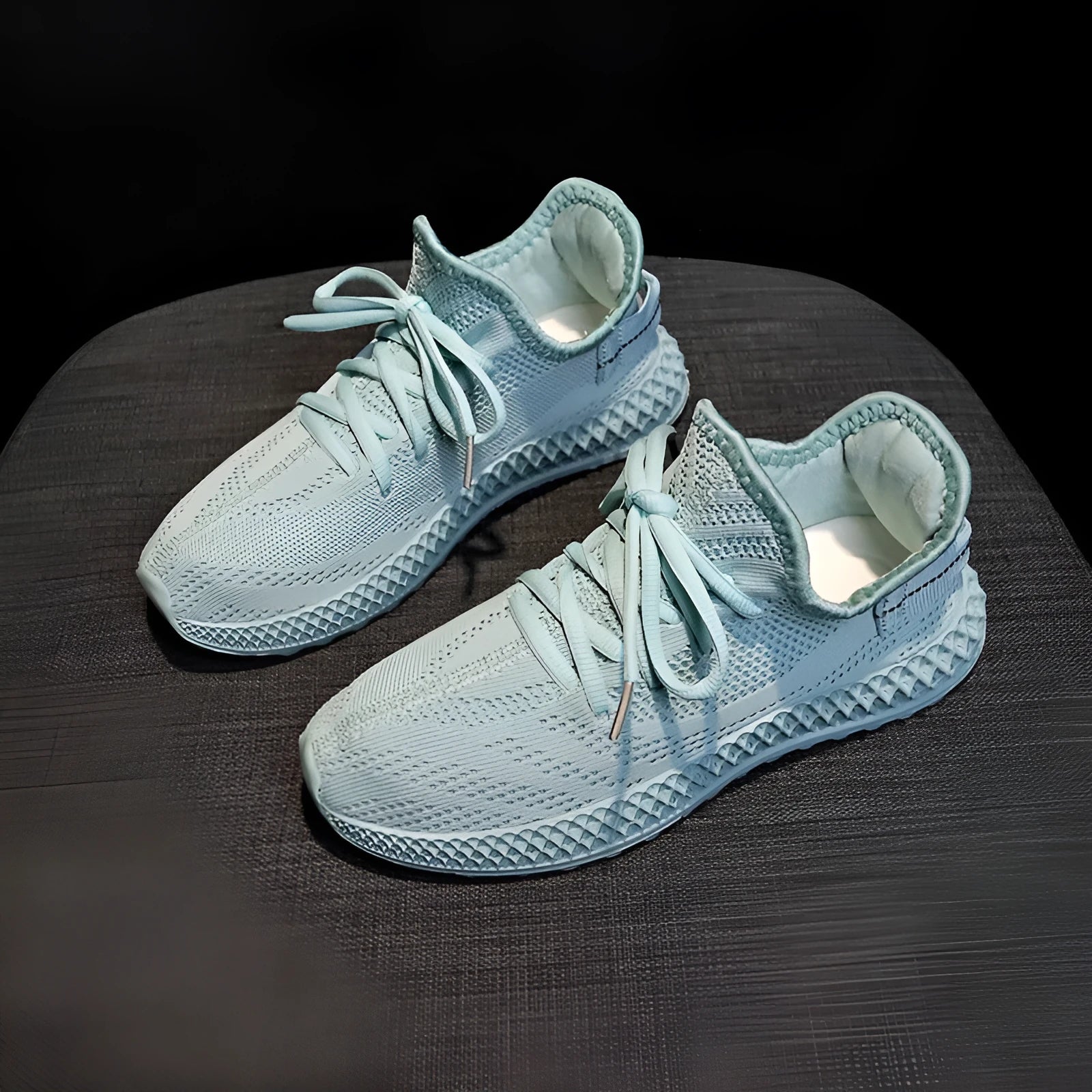 Women's breathable mesh casual sneakers in yellow with white sole, lace-up front, round toe, flat heel