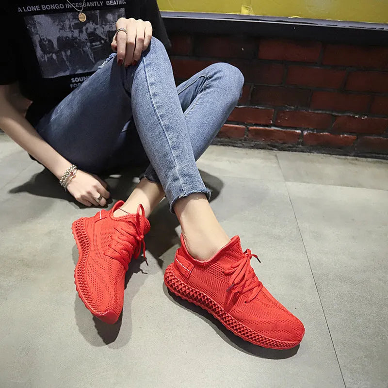Women's breathable mesh casual sneakers in yellow with white sole, lace-up front, round toe, flat heel