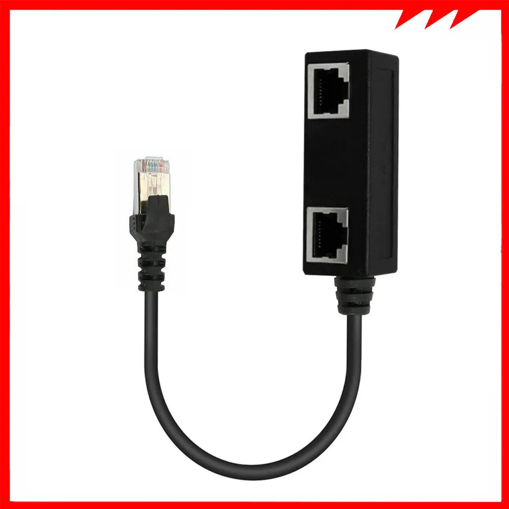 RJ45 1 male to 3 female LAN Ethernet splitter adapter with gold-plated core in black ABS casing