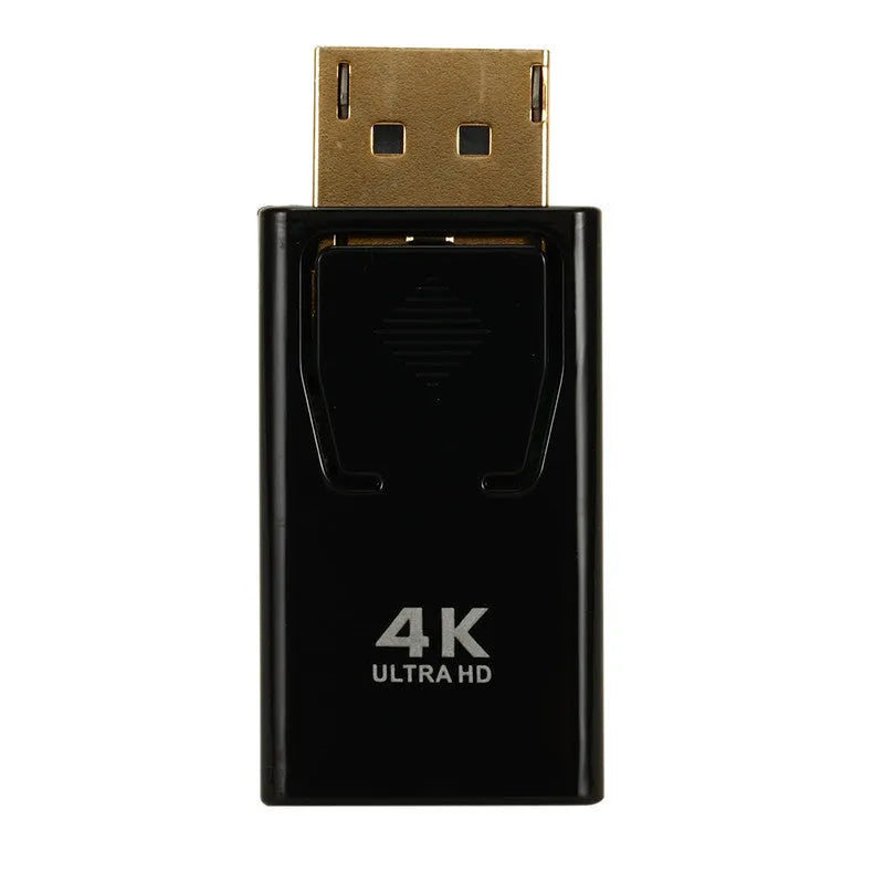 Black DisplayPort to HDMI adapter cable supporting 4K resolution for computer to monitor connections