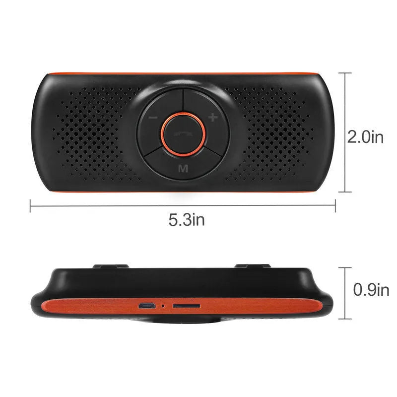 Orange plastic Bluetooth car hands-free speaker designed for sun visor mounting