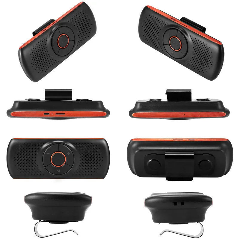 Orange plastic Bluetooth car hands-free speaker designed for sun visor mounting