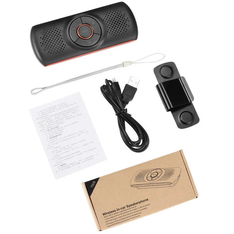 Orange plastic Bluetooth car hands-free speaker designed for sun visor mounting