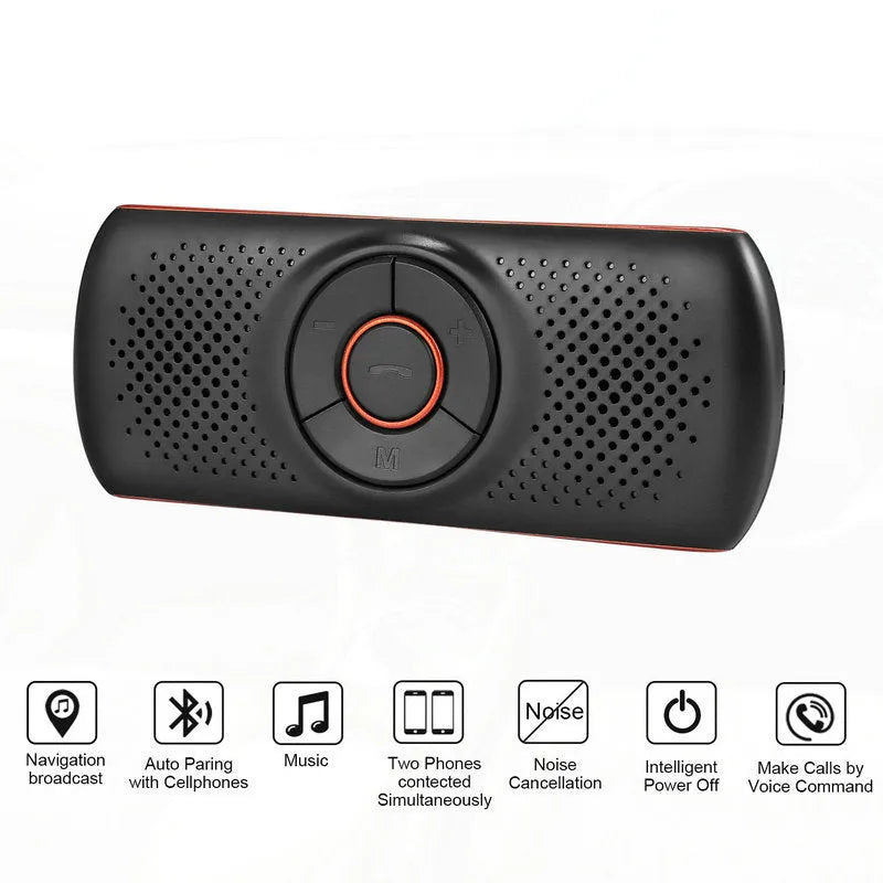 Orange plastic Bluetooth car hands-free speaker designed for sun visor mounting