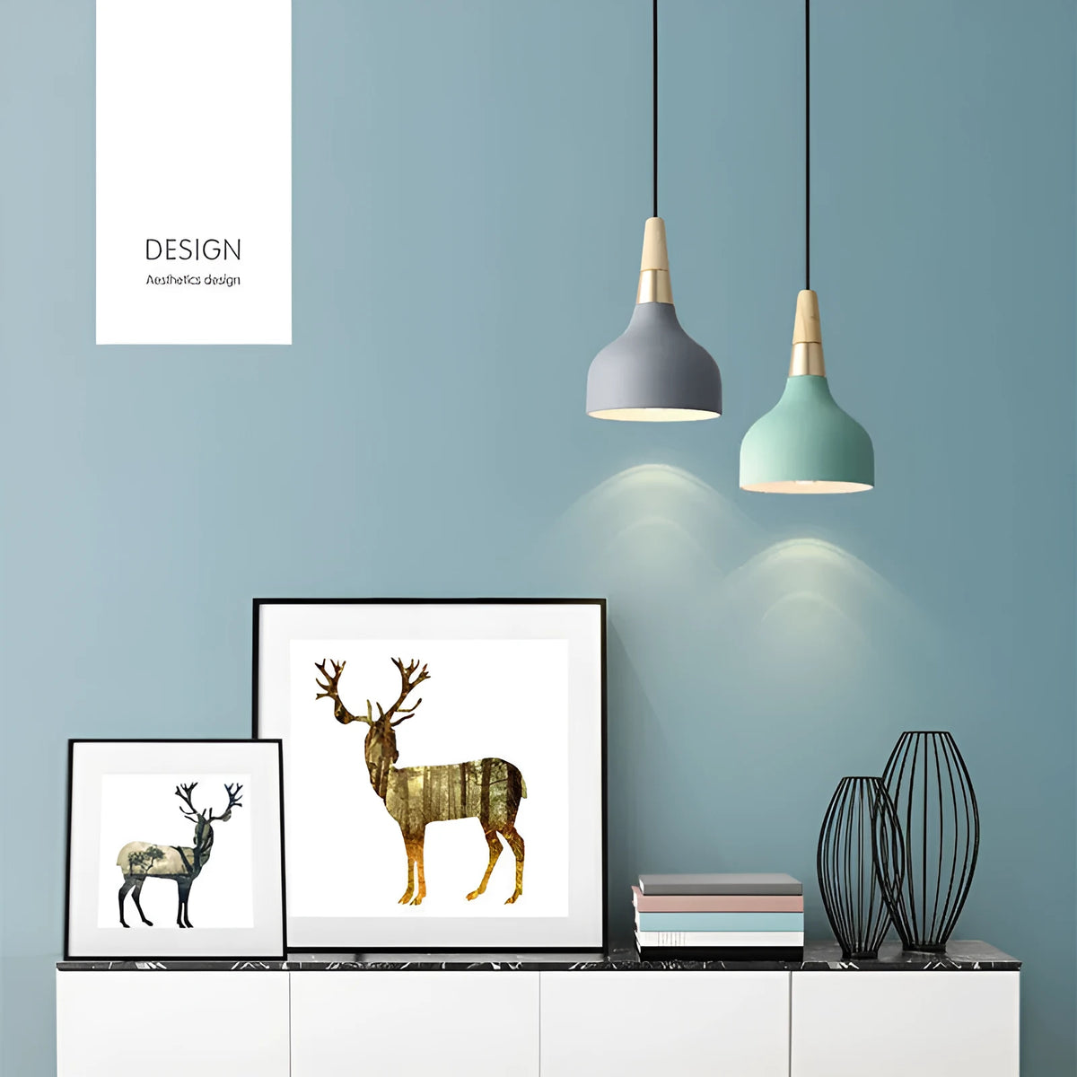 Three-headed small chandelier, 150x200mm, 220V LED, adjustable 1m height, six colours