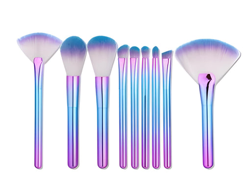 9-piece makeup brush set with cylinder cover fan eye brush and powder brush in blue and pink colours