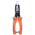 Orange multifunctional electrician's pliers with duckbill jaws and PPR handles, showing wire stripping notch.