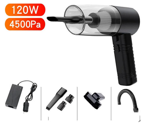 Portable car vacuum cleaner with accessories in black or white colour options