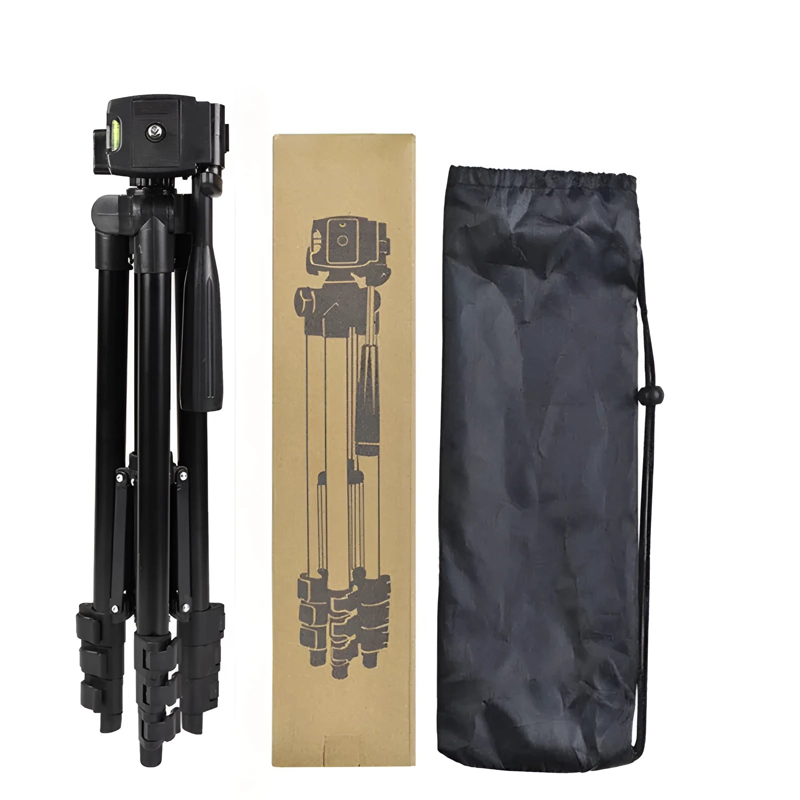 Black aluminium alloy portable camera tripod with 3D head fully extended to 102cm