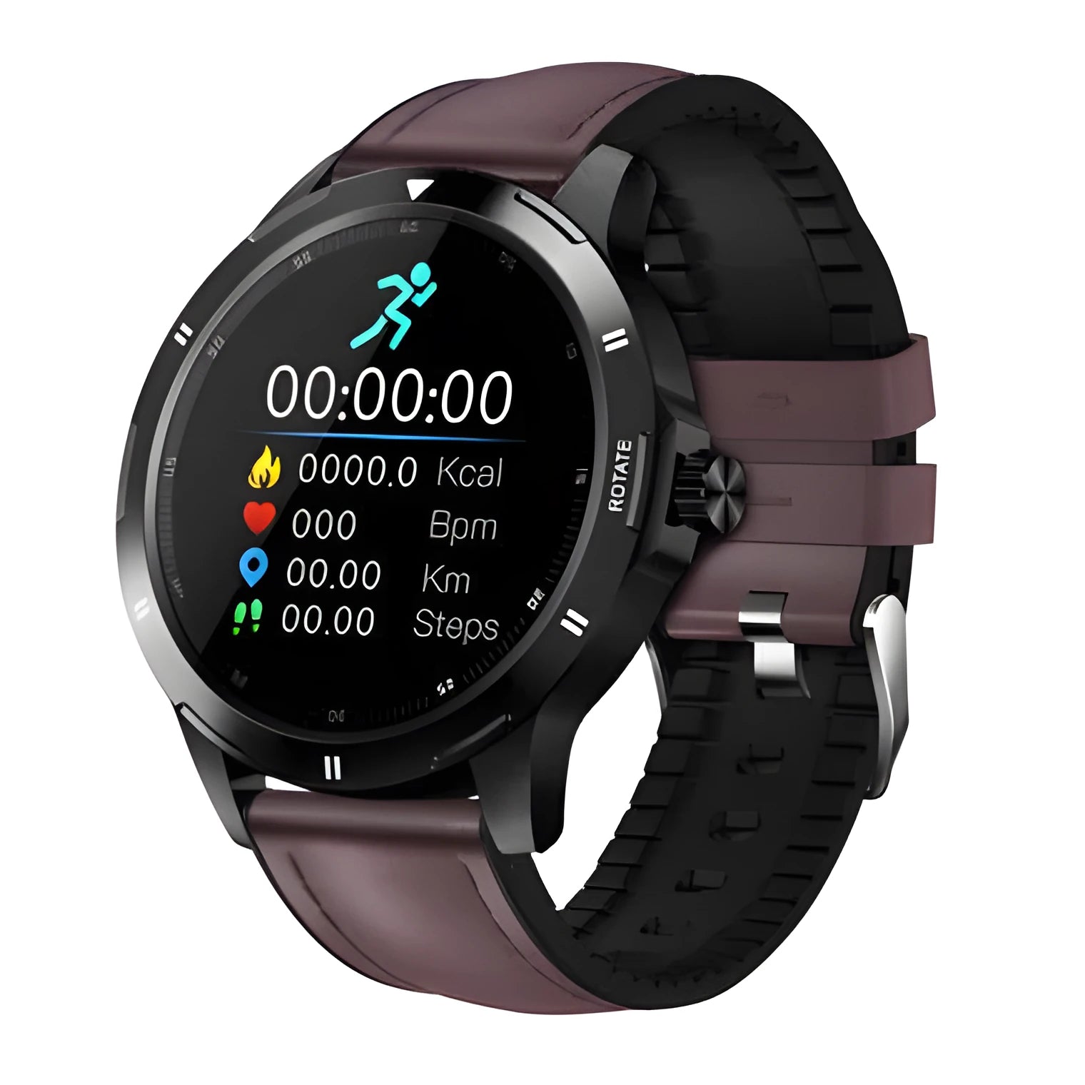 Waterproof sports smart bracelet with circular screen showing call notifications on silicone wristband