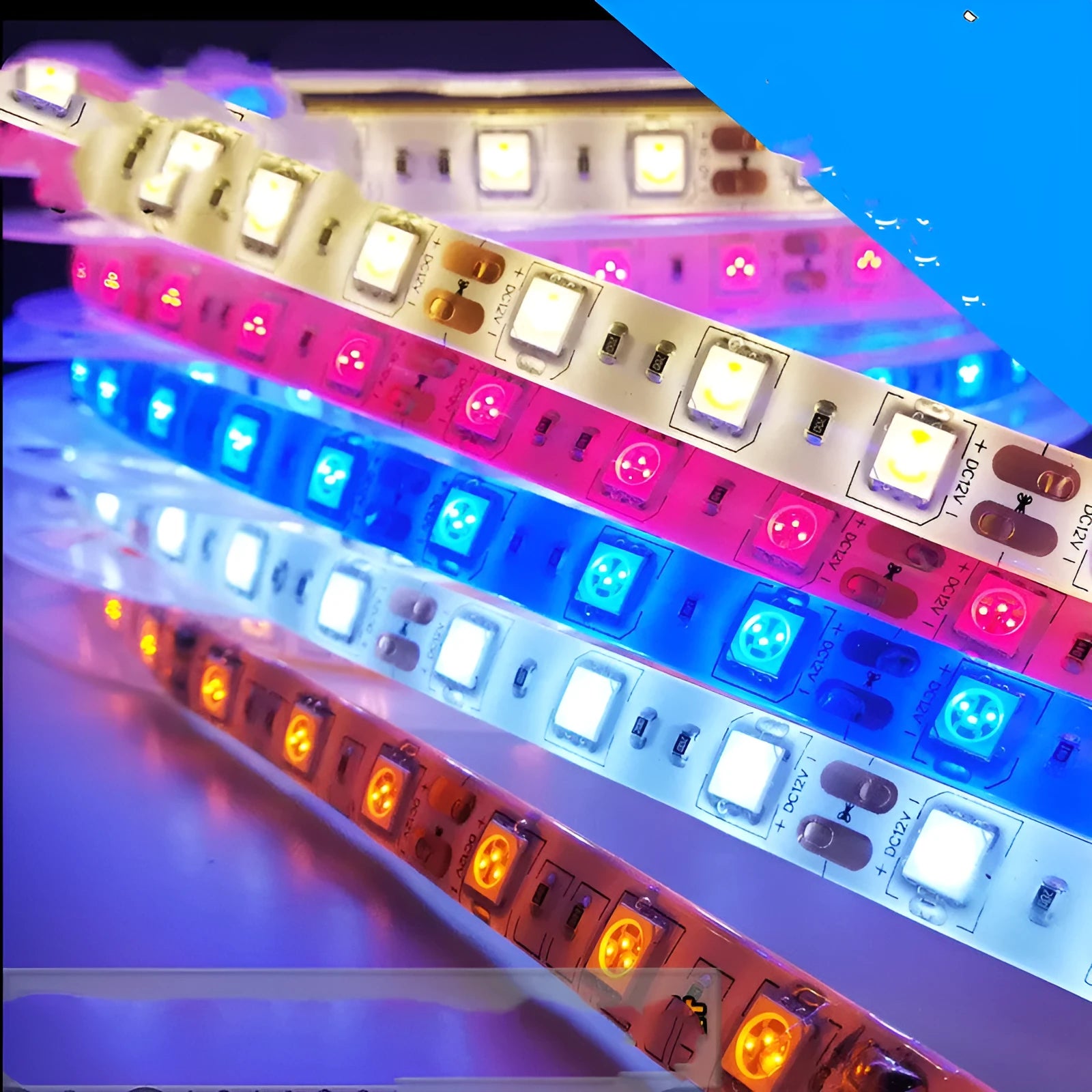 Epoxy waterproof flexible LED light strip showing 5050 beads at 60 per metre spacing