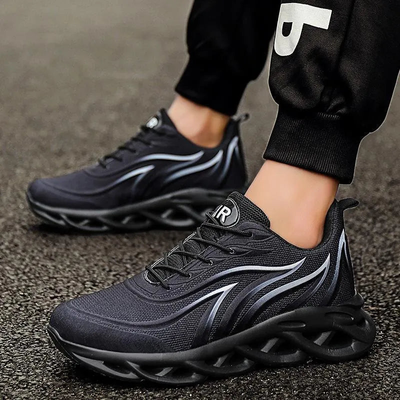 Korean-style mesh upper super high heel running shoes in black, red, and white for men and women