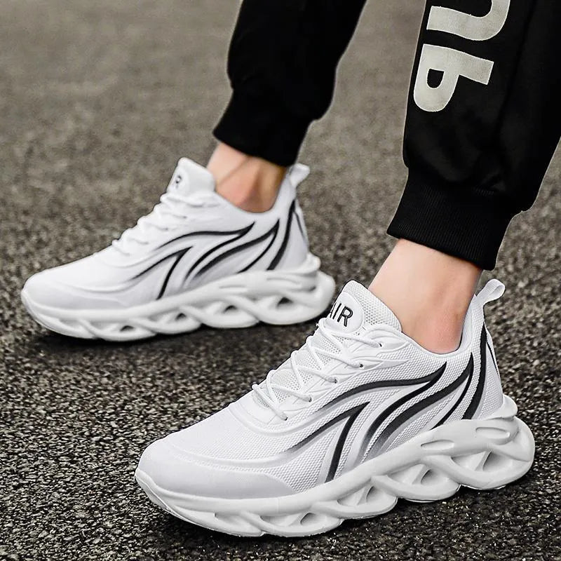Korean-style mesh upper super high heel running shoes in black, red, and white for men and women