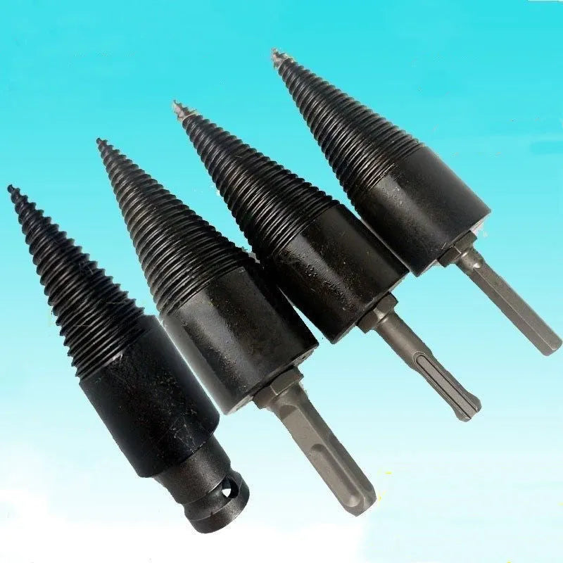 Hexagonal steel firewood splitting drill bit in 32mm and 42mm sizes for electric drills.