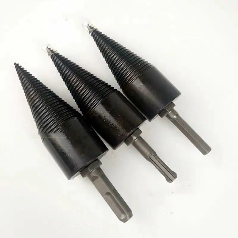 Hexagonal steel firewood splitting drill bit in 32mm and 42mm sizes for electric drills.