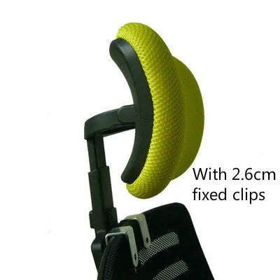 Plastic headrest for office chair with galvanised clip in black finish on chair back