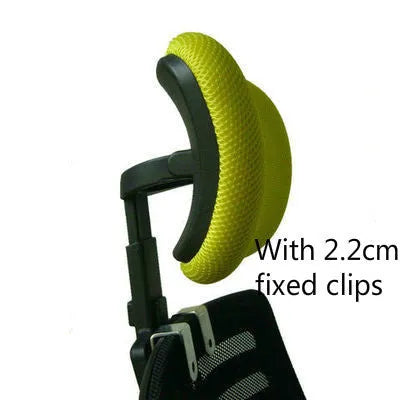 Plastic headrest for office chair with galvanised clip in black finish on chair back