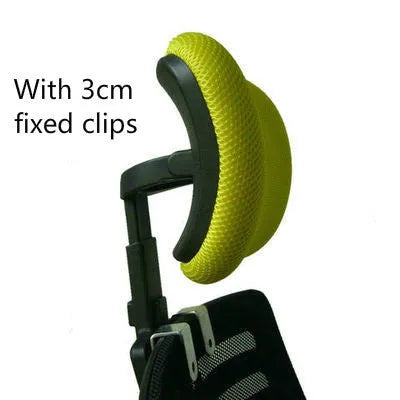 Plastic headrest for office chair with galvanised clip in black finish on chair back