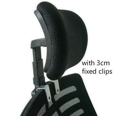Plastic headrest for office chair with galvanised clip in black finish on chair back