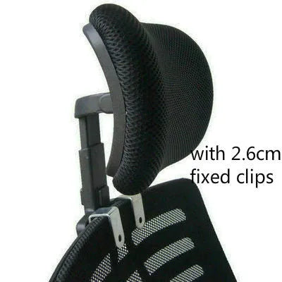 Plastic headrest for office chair with galvanised clip in black finish on chair back