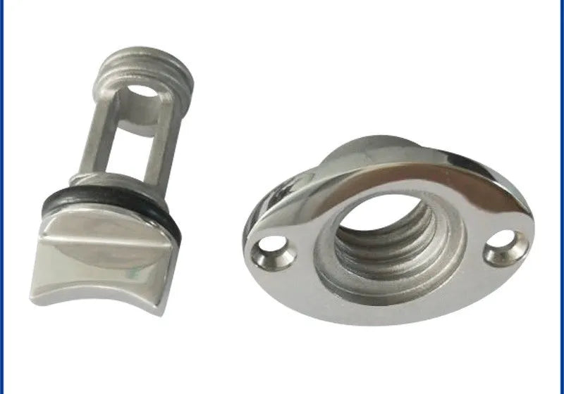 Stainless steel marine water plug for ship and yacht drainage measuring 38mm by 50mm