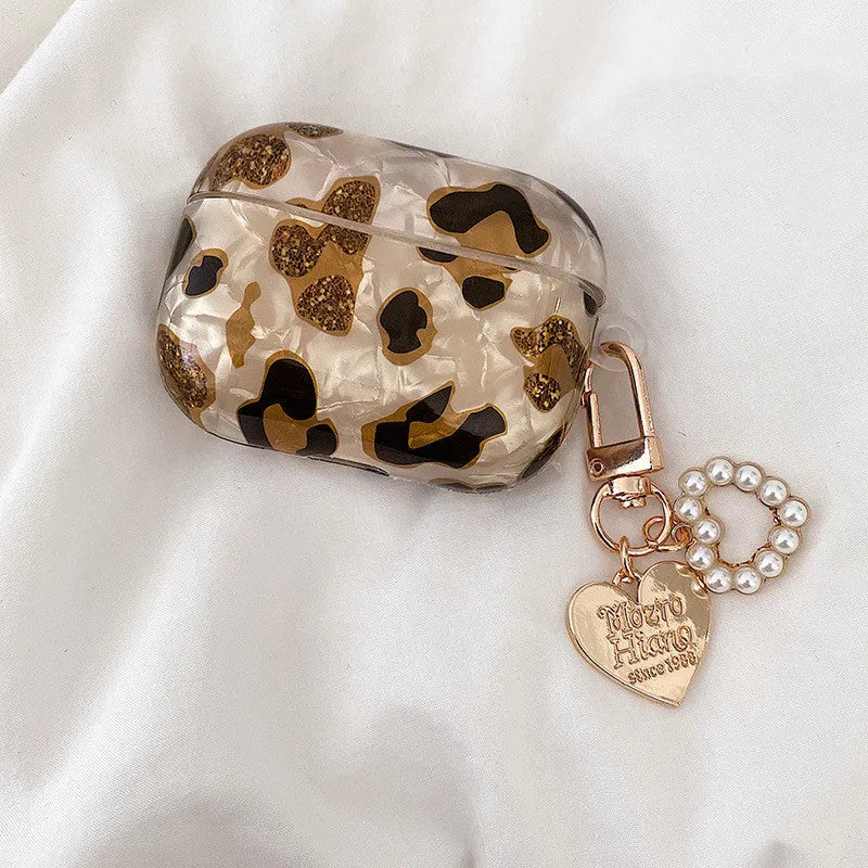Shell yellow leopard print soft TPU flip case for Apple AirPods Pro and AirPods 1st 2nd generation.