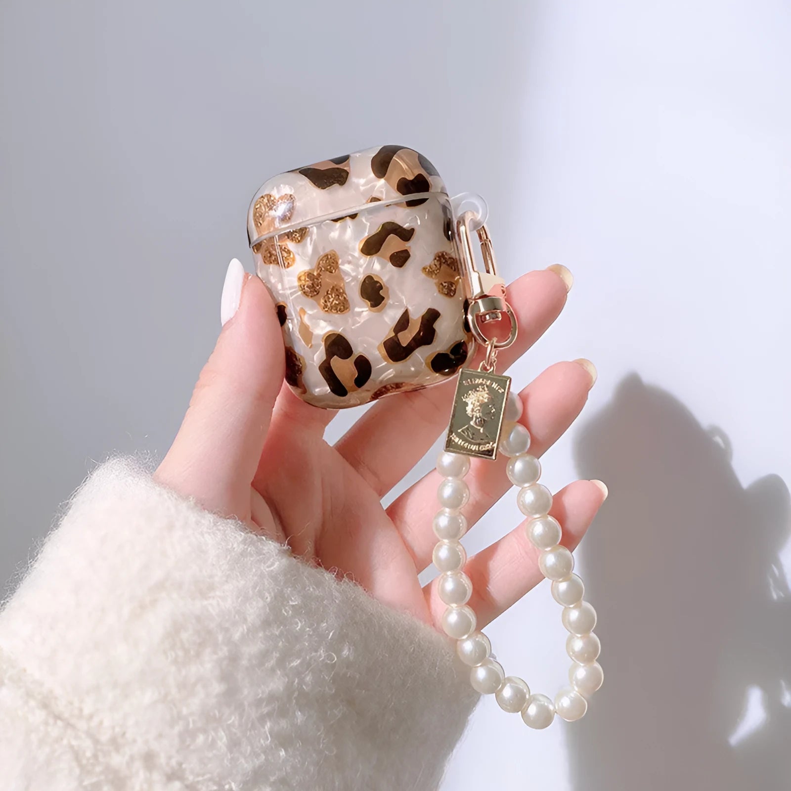 Shell yellow leopard print soft TPU flip case for Apple AirPods Pro with decorative heart ornament