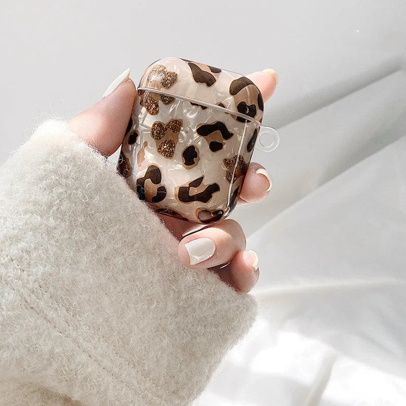 Shell yellow leopard print soft TPU flip case for Apple AirPods Pro and AirPods 1st 2nd generation.