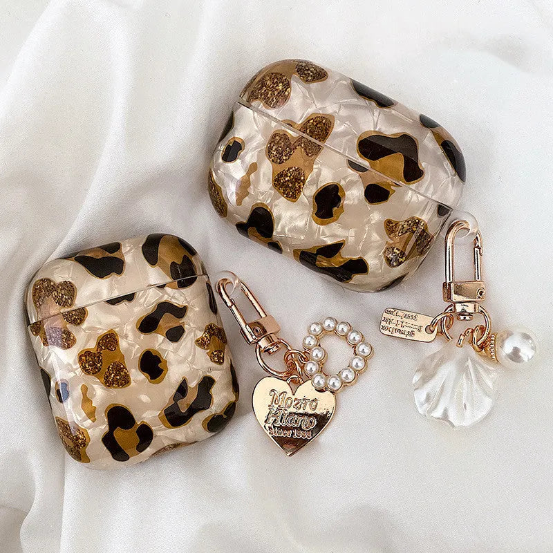 Shell yellow leopard print soft TPU flip case for Apple AirPods Pro and AirPods 1st 2nd generation.