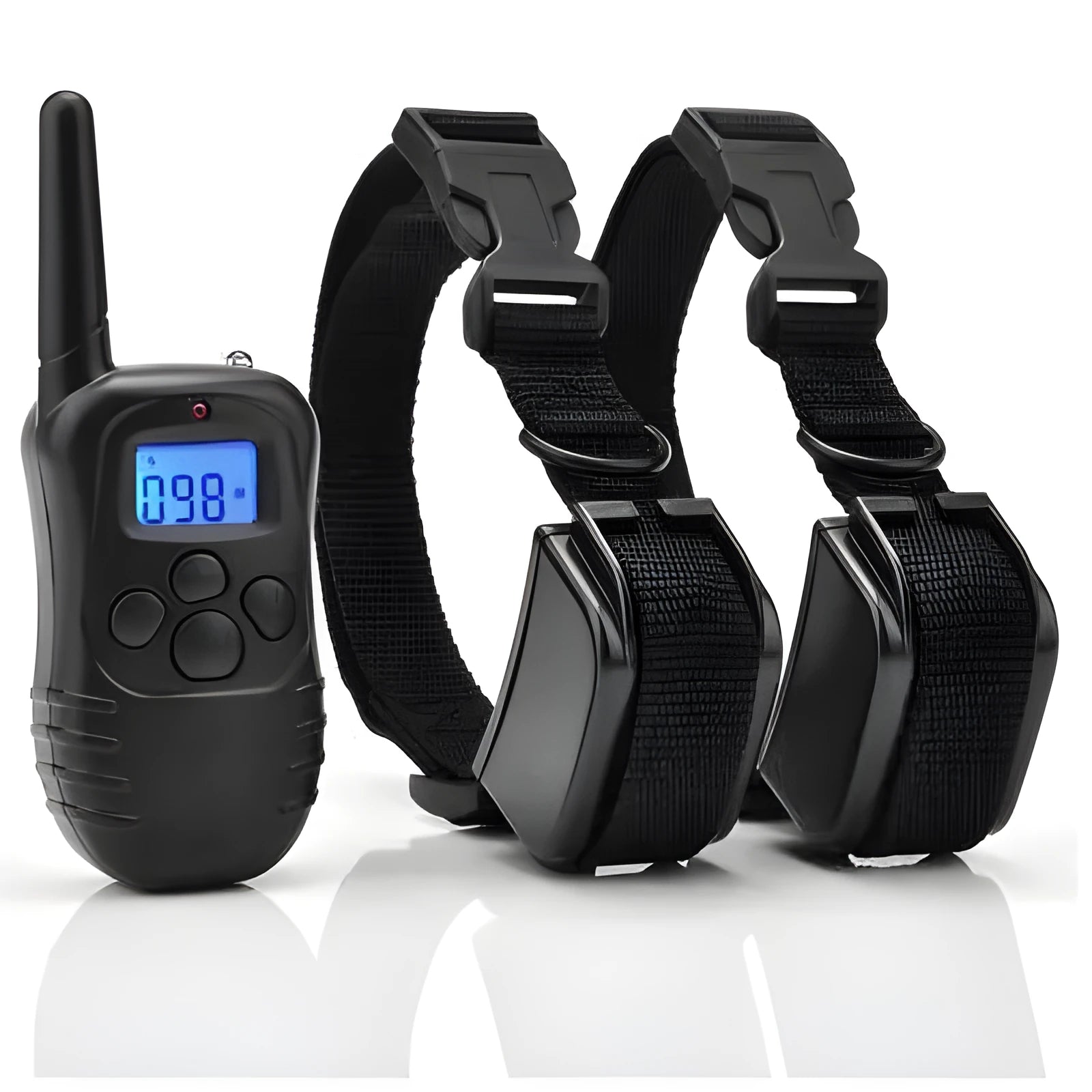 Black waterproof remote control dog training device with ABS construction and adjustable intensity for bark stopping