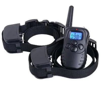 Black waterproof remote control dog training device with ABS construction and adjustable intensity for bark stopping