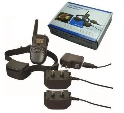Black waterproof remote control dog training device with ABS construction and adjustable intensity for bark stopping