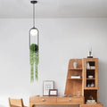 Creative iron aisle chandelier with a fishing line shape and integrated flower pot design.