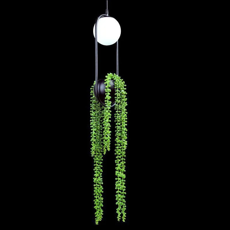 Creative iron aisle chandelier with a fishing line shape and integrated flower pot design.